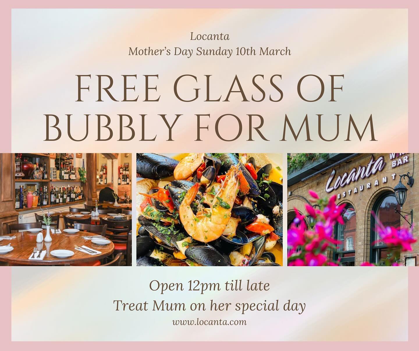 Spoil Mum on her special day at Locanta with beautiful seafood, steak, fine wines & of course a free glass of bubbly 🥂🍷🍽️

#locanta #mothersday #jq #jewelleryquarter #birmingham #foodies #wine #winelover #family #mum #bhameats #bhamfoodie